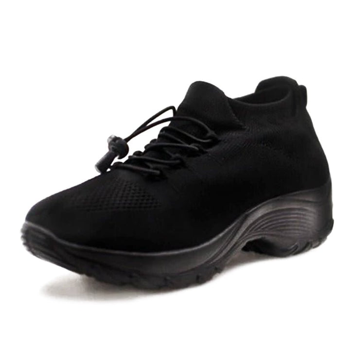 Kvinders Ortopædiske Snøre-Sneakers Hukommelsesskum Platformsål - Midnight Black