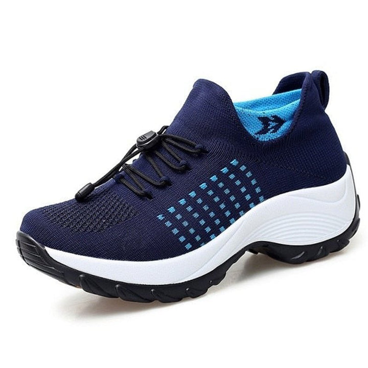Kvinders Ortopædiske Snøre-Sneakers Hukommelsesskum Platformsål - White Blue