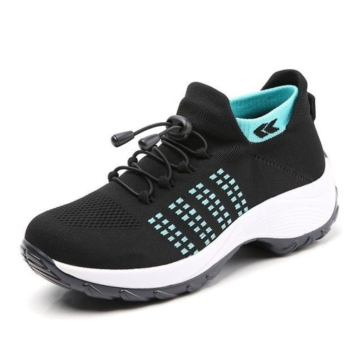 Kvinders Ortopædiske Snøre-Sneakers Hukommelsesskum Platformsål - Black Sky Blue