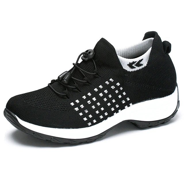 Kvinders Ortopædiske Snøre-Sneakers Hukommelsesskum Platformsål - Black White