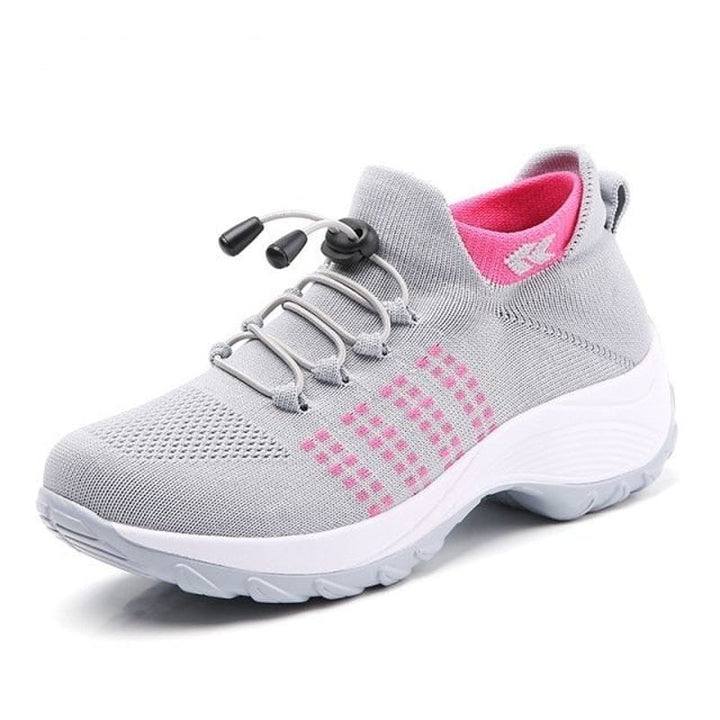 Kvinders Ortopædiske Snøre-Sneakers Hukommelsesskum Platformsål - Gray Pink