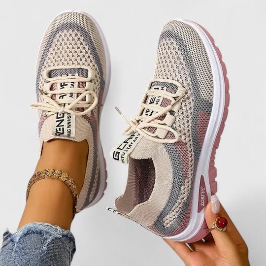 Kvinders Ortopædiske Snøre-Sneakers med Åndbart Mesh-Overdel - Khaki