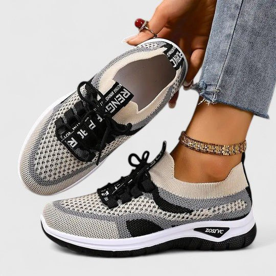 Kvinders Ortopædiske Snøre-Sneakers med Åndbart Mesh-Overdel