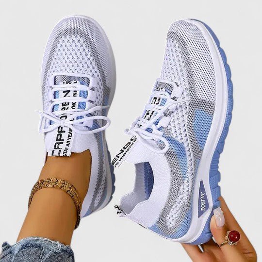 Kvinders Ortopædiske Snøre-Sneakers med Åndbart Mesh-Overdel - Blue