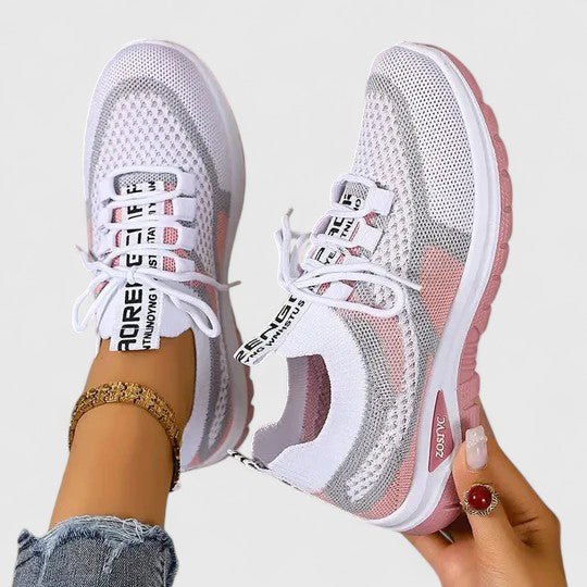 Kvinders Ortopædiske Snøre-Sneakers med Åndbart Mesh-Overdel - Pink