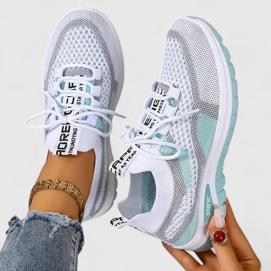 Kvinders Ortopædiske Snøre-Sneakers med Åndbart Mesh-Overdel - Turquoise