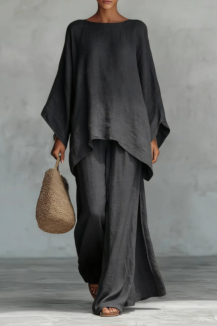 Kvinders Oversized Linned Batwing-Top Wide-Leg Bukser Sæt - Dark Grey