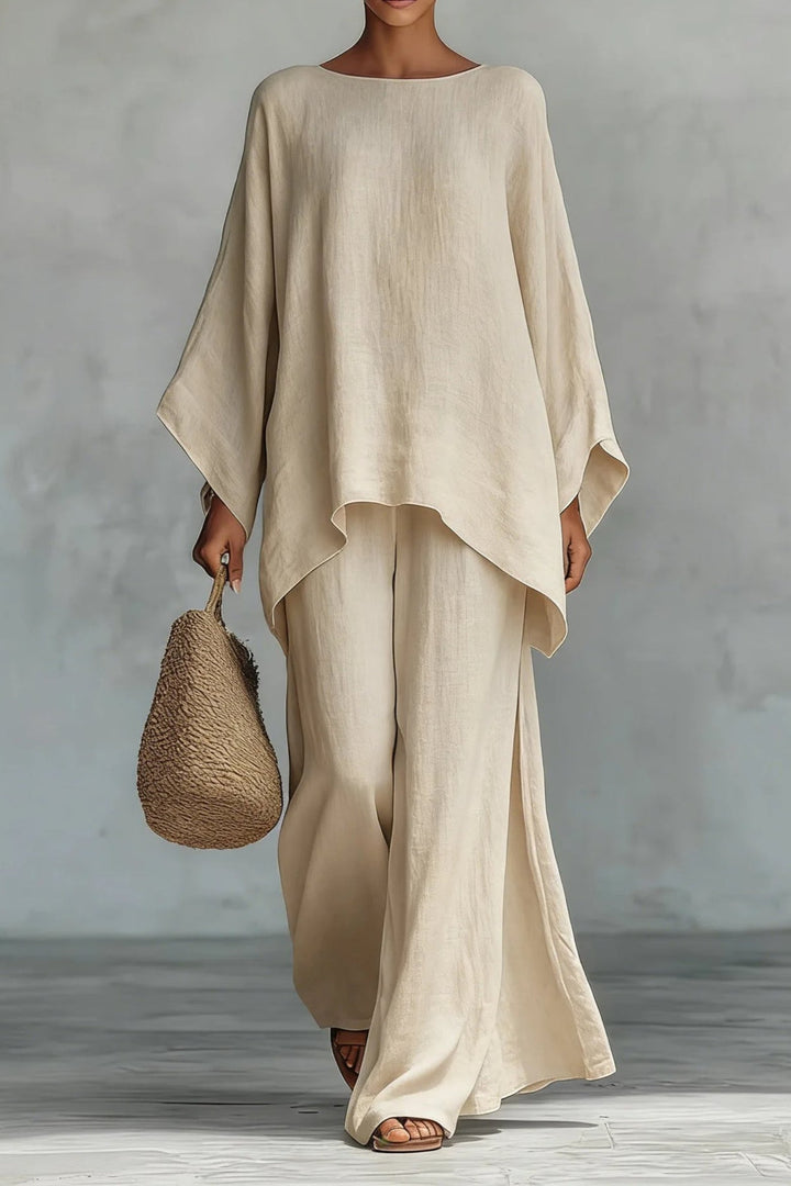 Kvinders Oversized Linned Batwing-Top Wide-Leg Bukser Sæt - Khaki