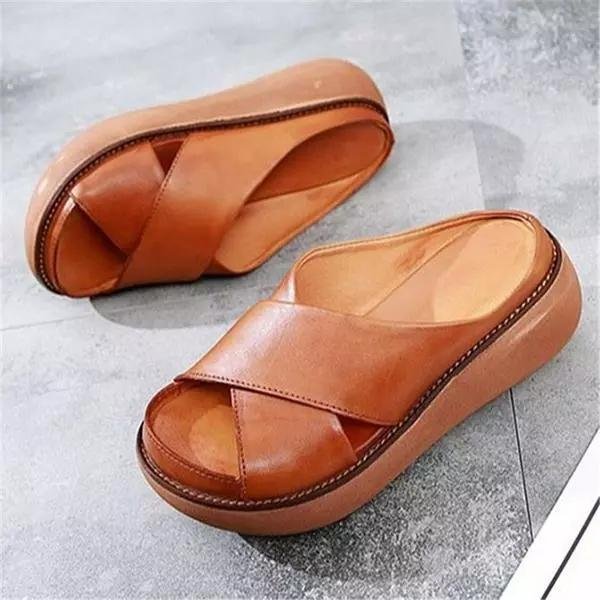 Kvinders Polstrede Krydsrem Flade Sandaler - Brown