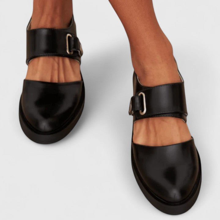 Mary Jane Sko Dam Bred Rem Chunky Sål Spænde - Black