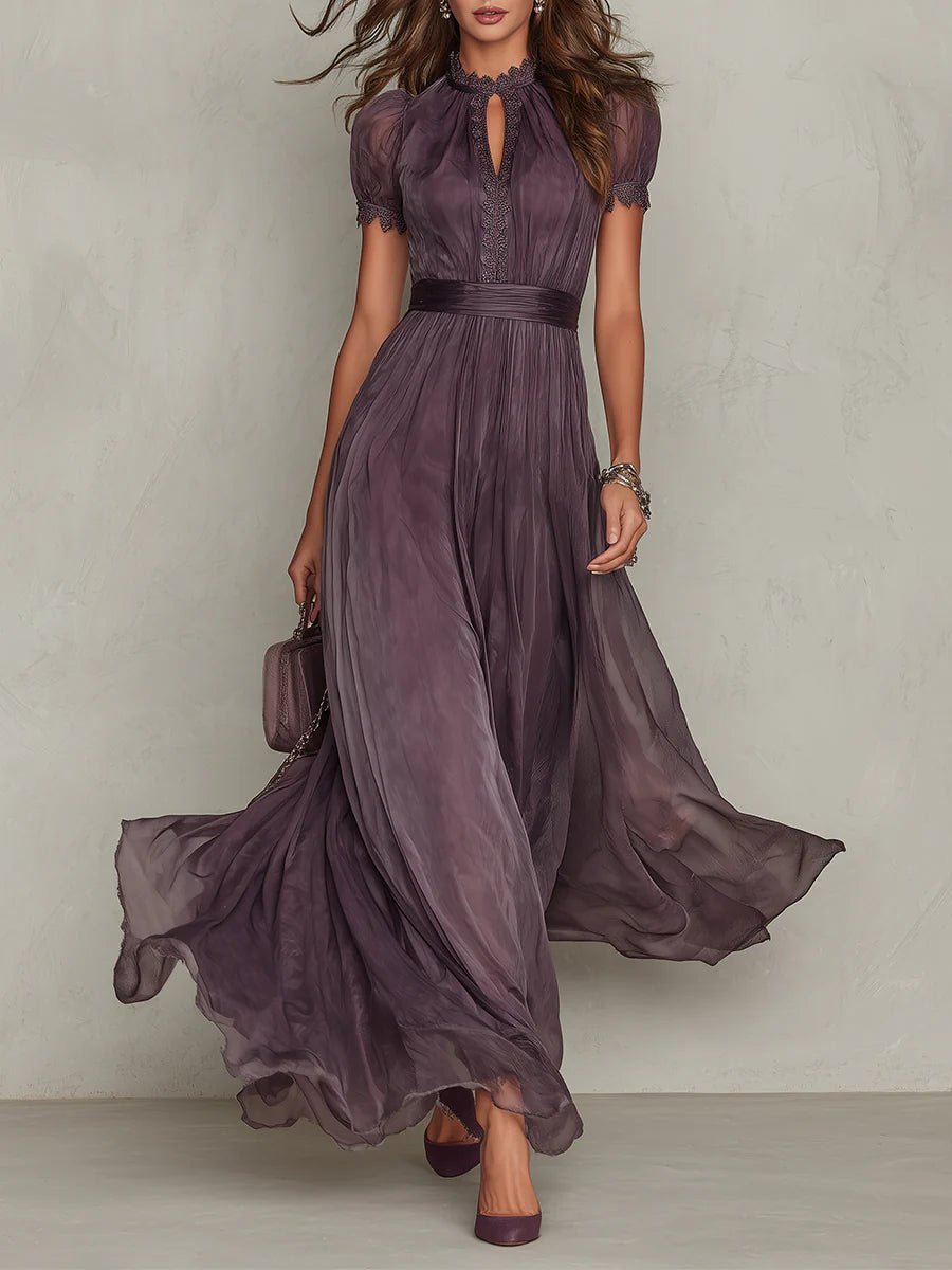Maxi Kjole Kort Ærme Nøglehuls Udskæring Elegant - Purple