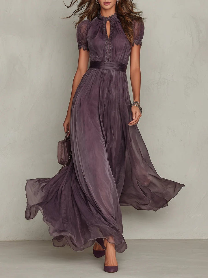 Maxi Kjole Kort Ærme Nøglehuls Udskæring Elegant - Purple