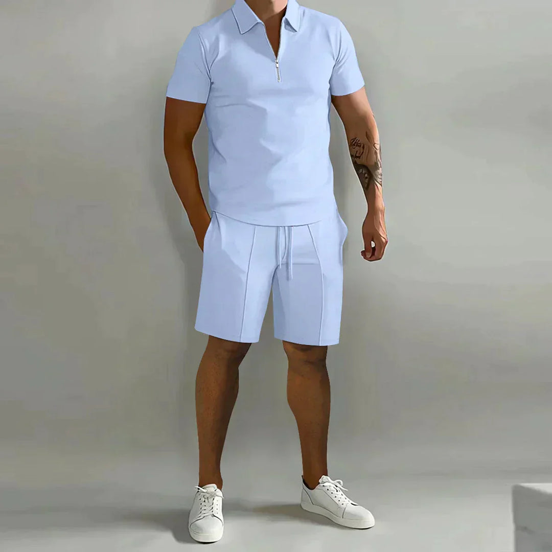 Arne | Herre Polo Med Lynlås Og Shorts Casual Sæt