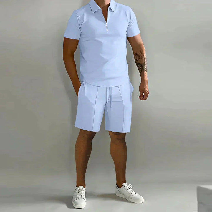 Arne | Herre Polo Med Lynlås Og Shorts Casual Sæt