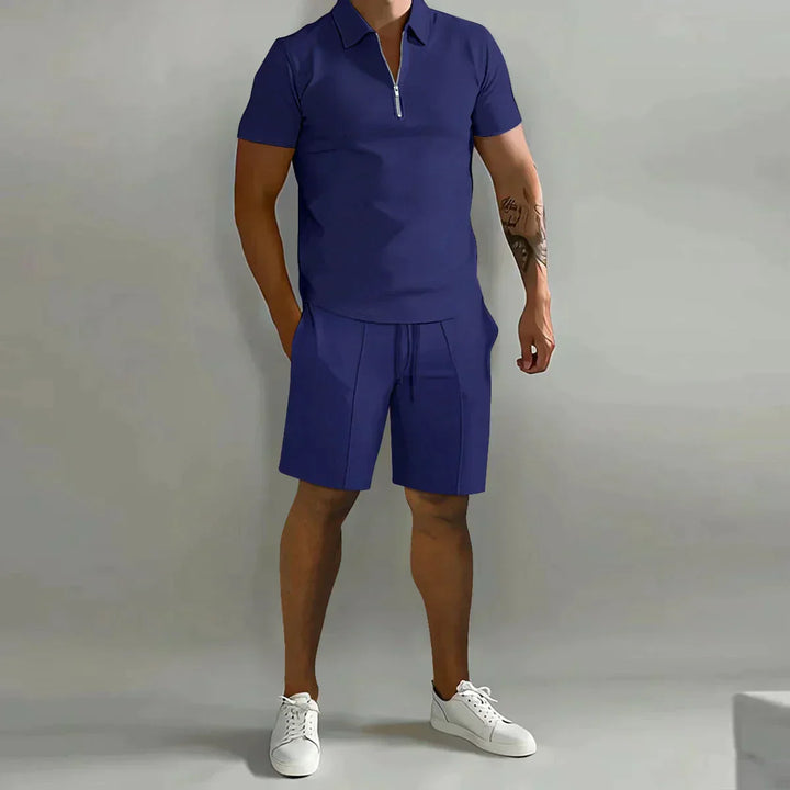 Arne | Herre Polo Med Lynlås Og Shorts Casual Sæt