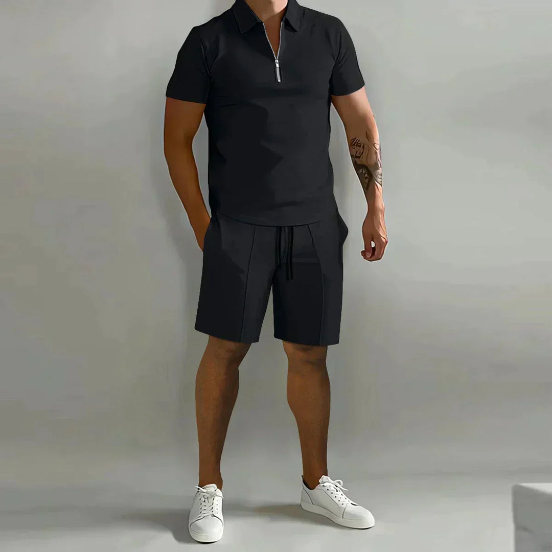 Arne | Herre Polo Med Lynlås Og Shorts Casual Sæt