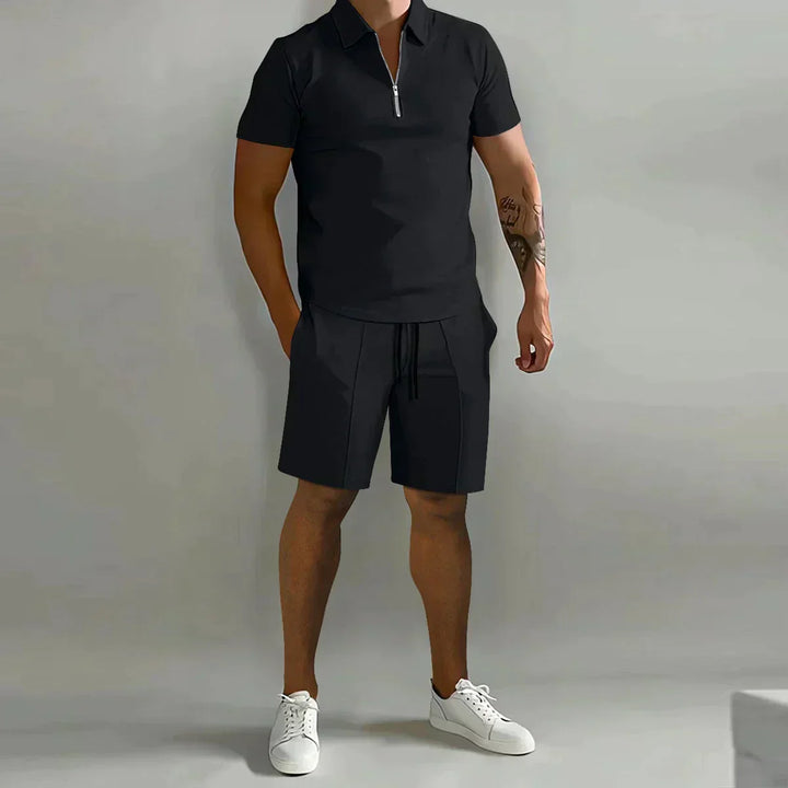 Arne | Herre Polo Med Lynlås Og Shorts Casual Sæt