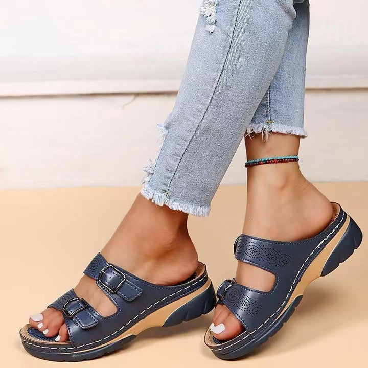 Orthopædiske Sandaler Comfort Fit Perforeret Spænder - Dark Blue
