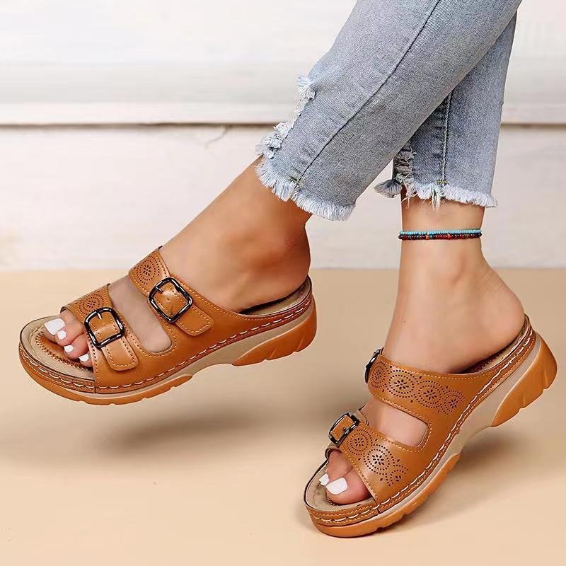 Orthopædiske Sandaler Comfort Fit Perforeret Spænder - Brown
