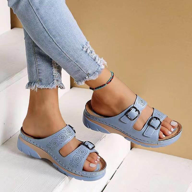 Orthopædiske Sandaler Comfort Fit Perforeret Spænder - Light blue