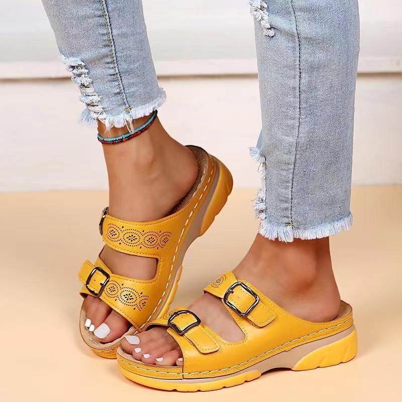 Orthopædiske Sandaler Comfort Fit Perforeret Spænder - Yellow