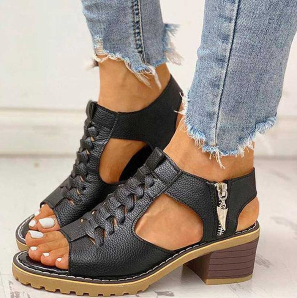 Orthopædiske Sandaler Hæl Snøre Brun Komfort - Black