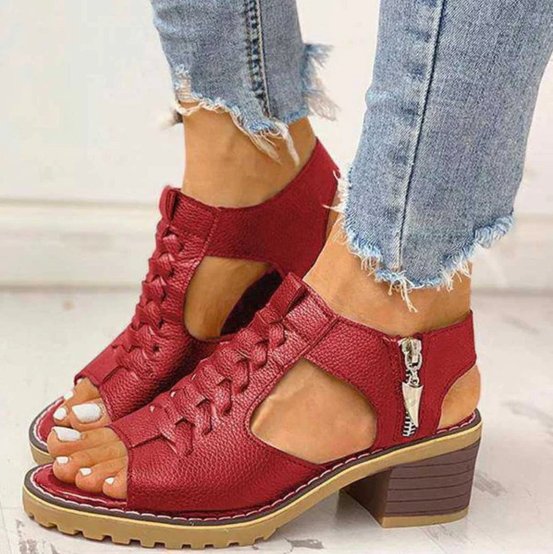 Orthopædiske Sandaler Hæl Snøre Brun Komfort - Red