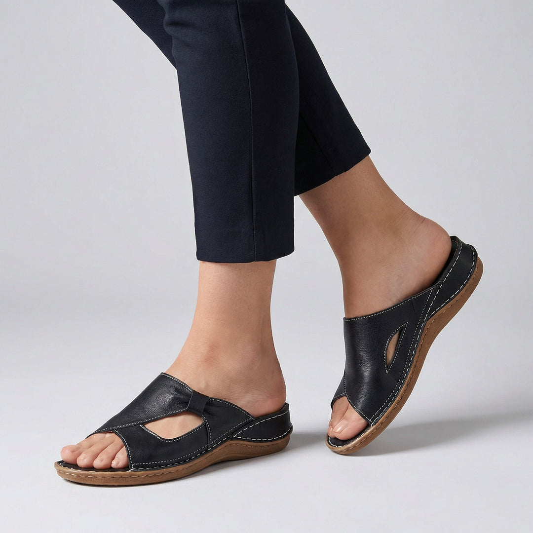 Ortopædiske Sandaler Åben Tå Slip-On Dame Læder - Black