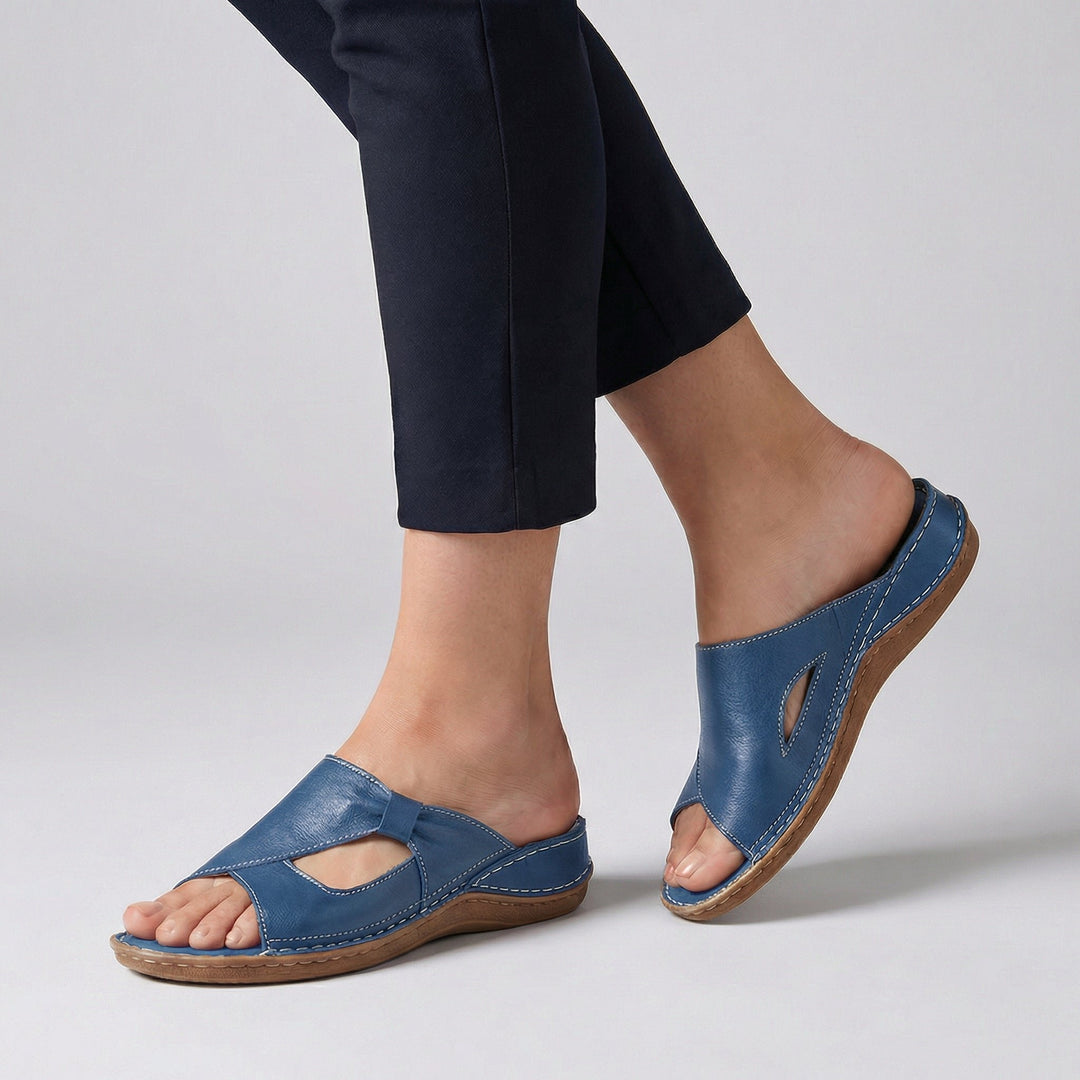 Ortopædiske Sandaler Åben Tå Slip-On Dame Læder - Blue