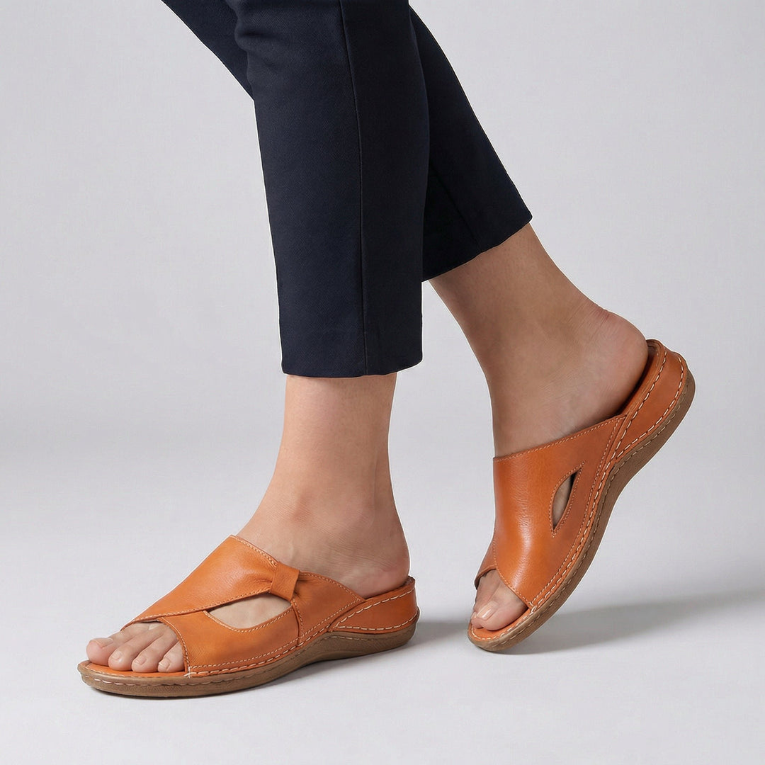 Ortopædiske Sandaler Åben Tå Slip-On Dame Læder - Orange