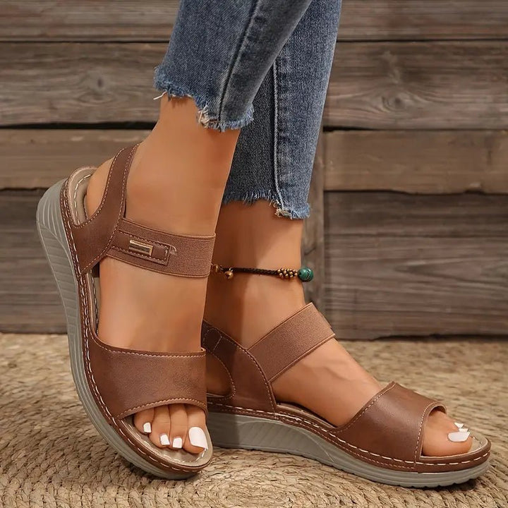 Ortopædiske Sandaler Dame Komfort Klitbånd Platform - Brown