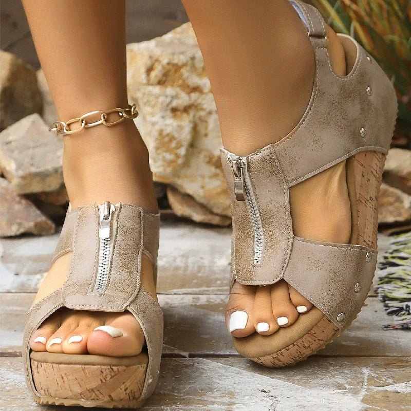 Ortopædiske Sandaler Wedge Lynlås Kork Sål Dame