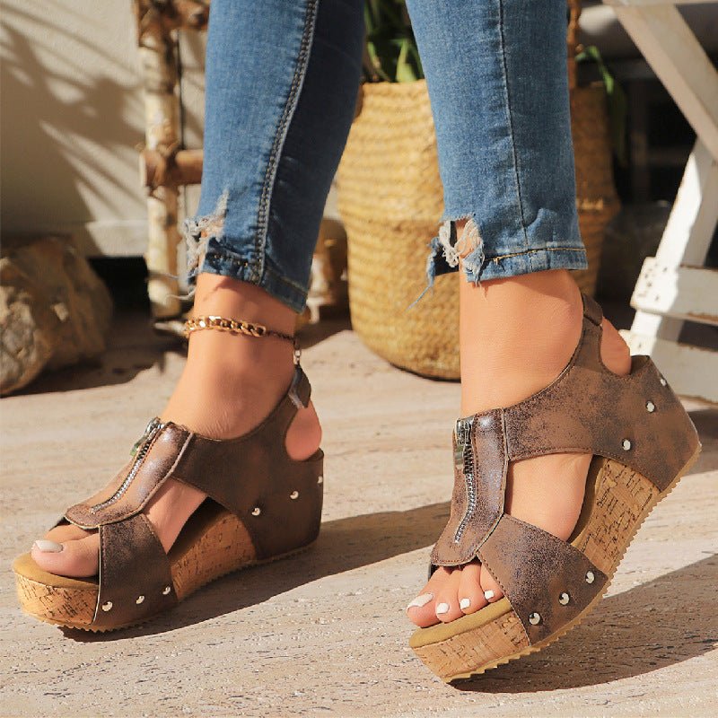 Ortopædiske Sandaler Wedge Lynlås Kork Sål Dame