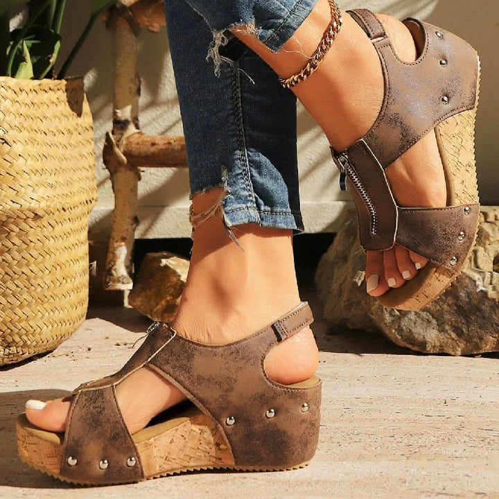 Ortopædiske Sandaler Wedge Lynlås Kork Sål Dame