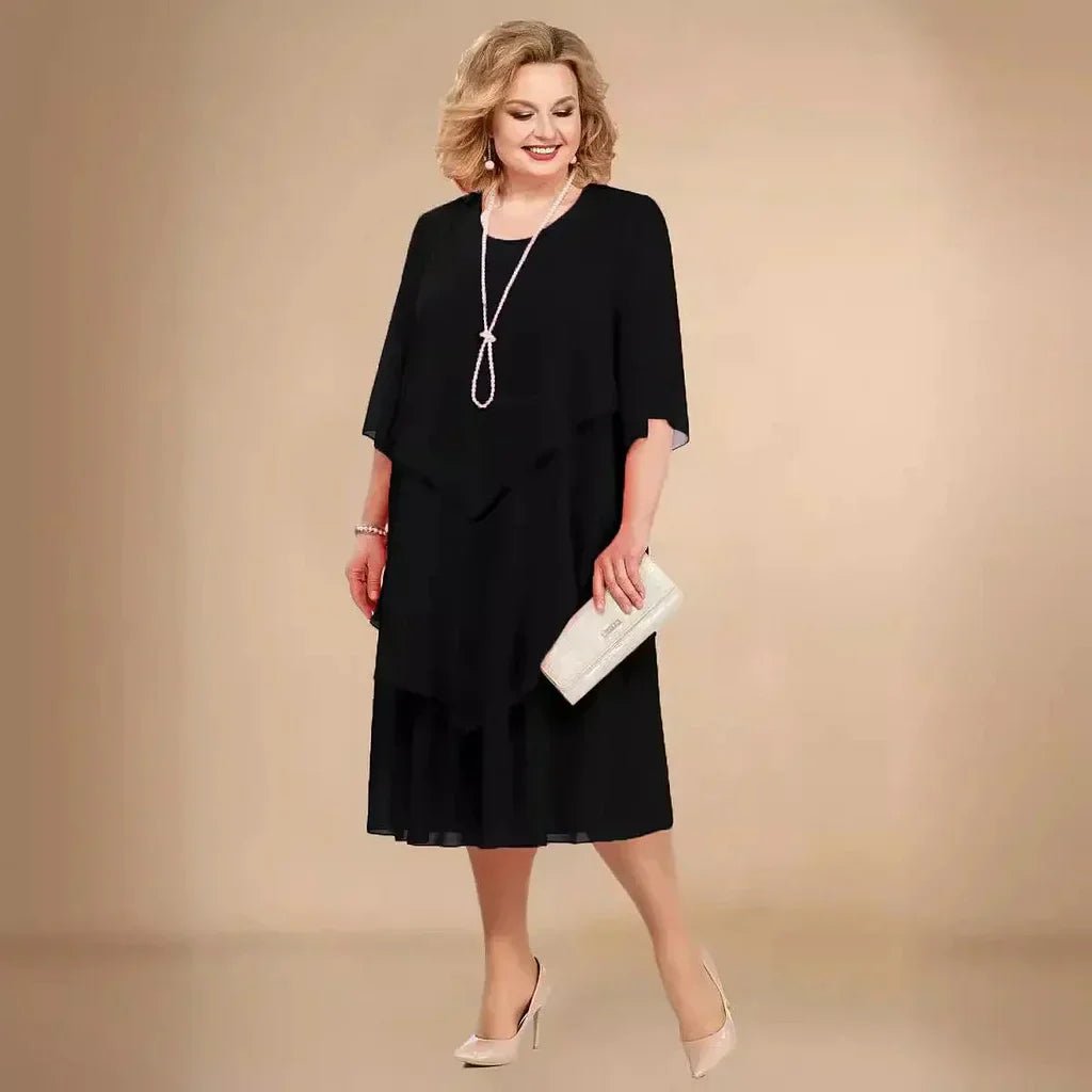 Plus Size Chiffon Kjole Sort Asymmetrisk Lag Elegant - Black