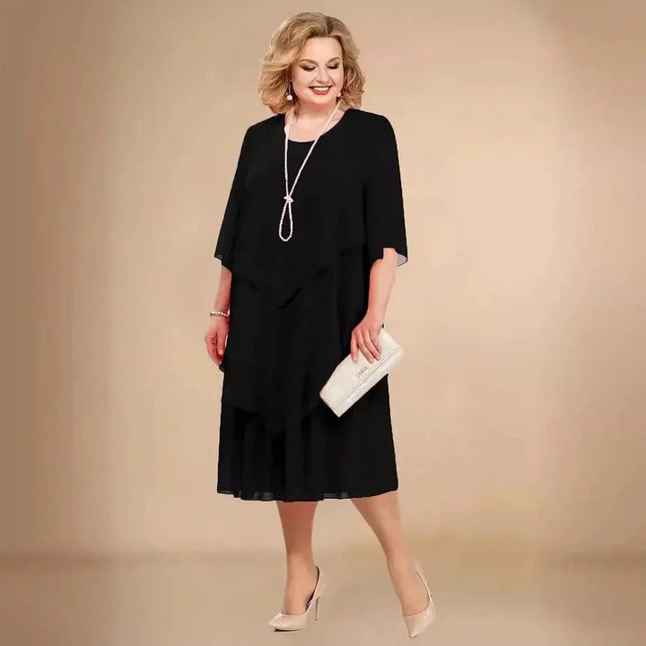 Plus Size Chiffon Kjole Sort Asymmetrisk Lag Elegant - Black