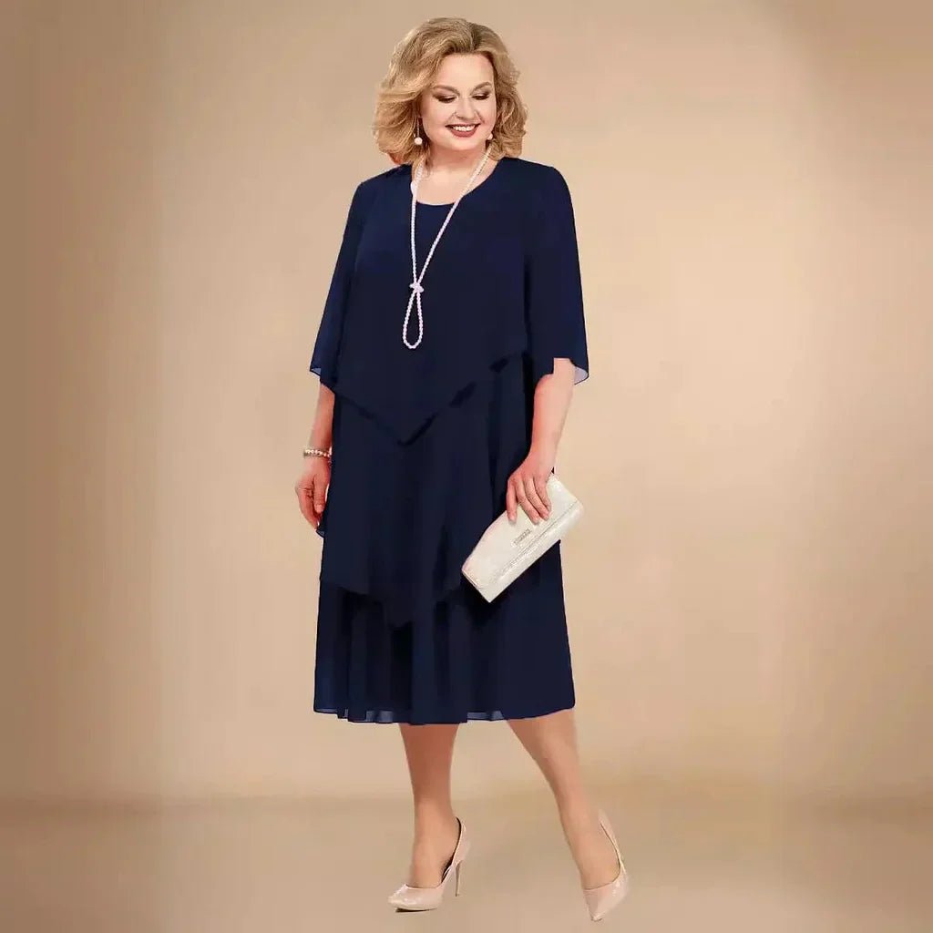 Plus Size Chiffon Kjole Sort Asymmetrisk Lag Elegant - Navy