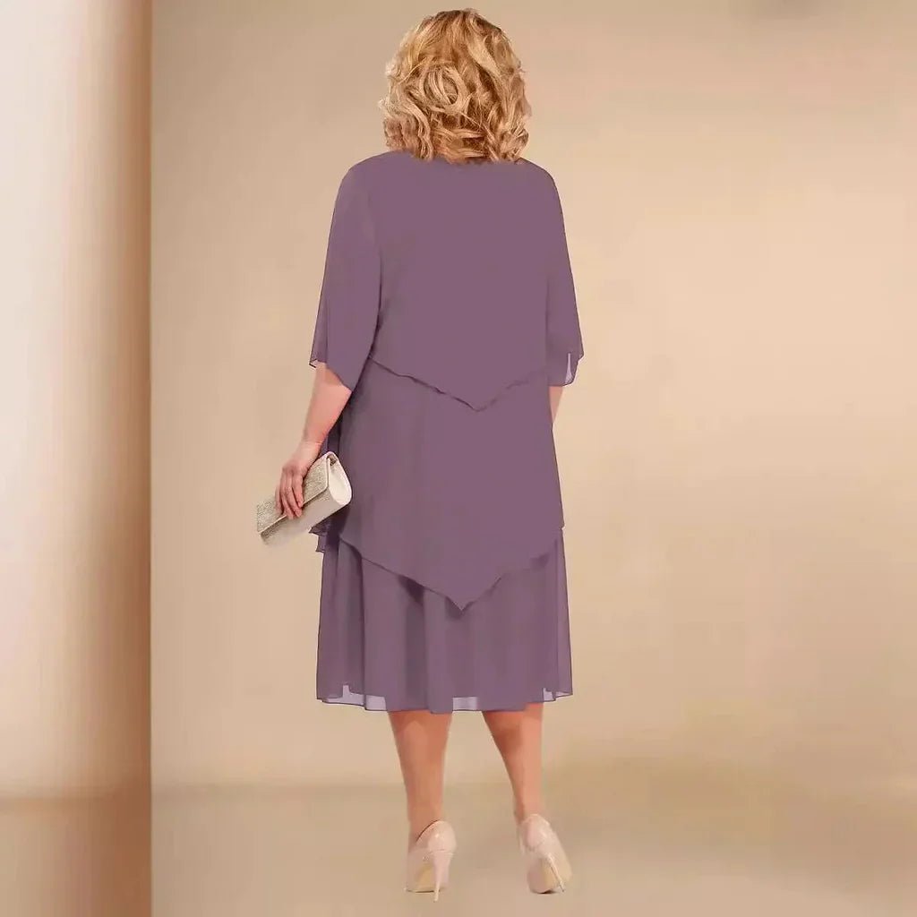 Plus Size Chiffon Kjole Sort Asymmetrisk Lag Elegant