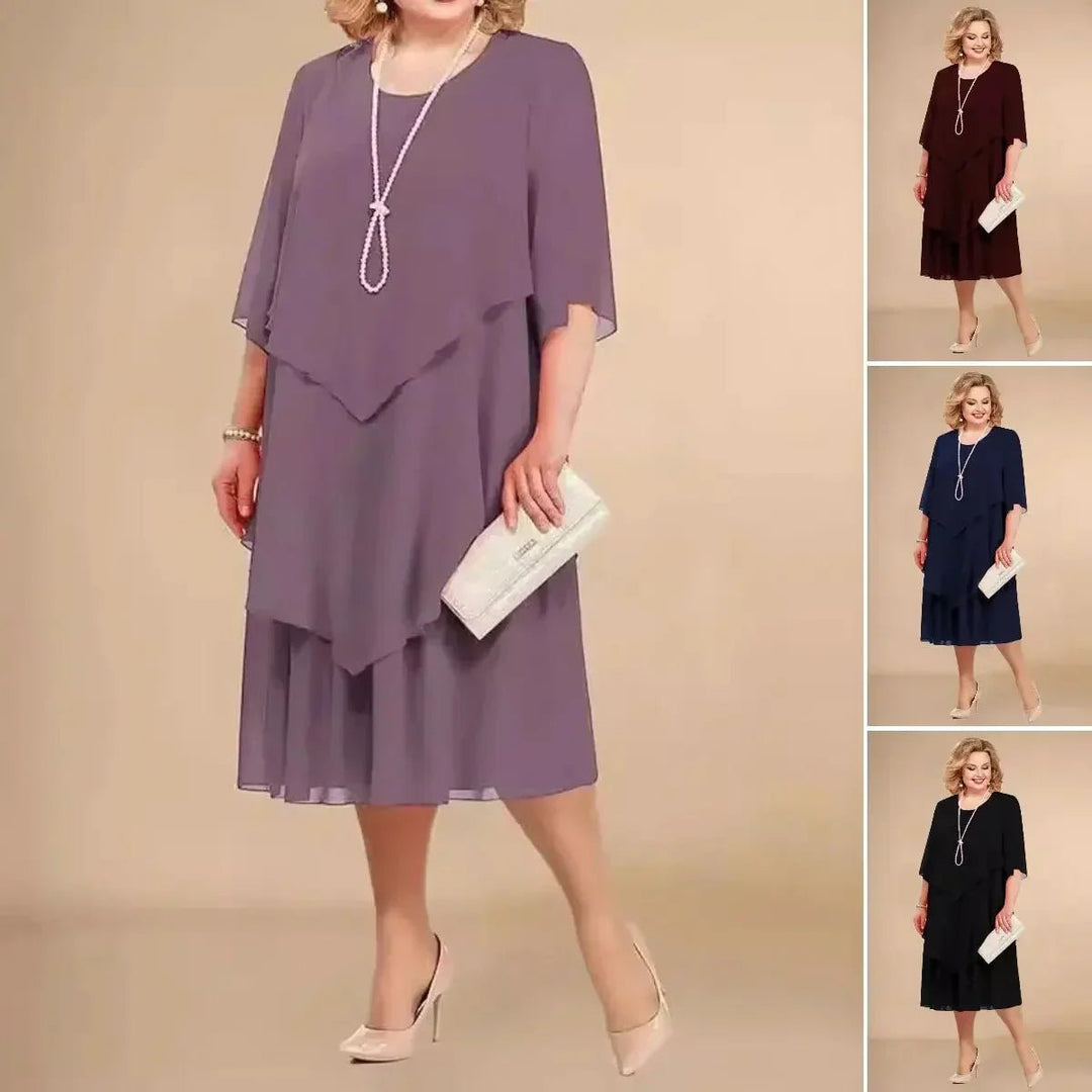 Plus Size Chiffon Kjole Sort Asymmetrisk Lag Elegant