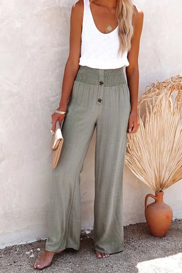Plus Size Højtaljede Bukser Sommer Brede Ben - Olive Green (Almost sold out)