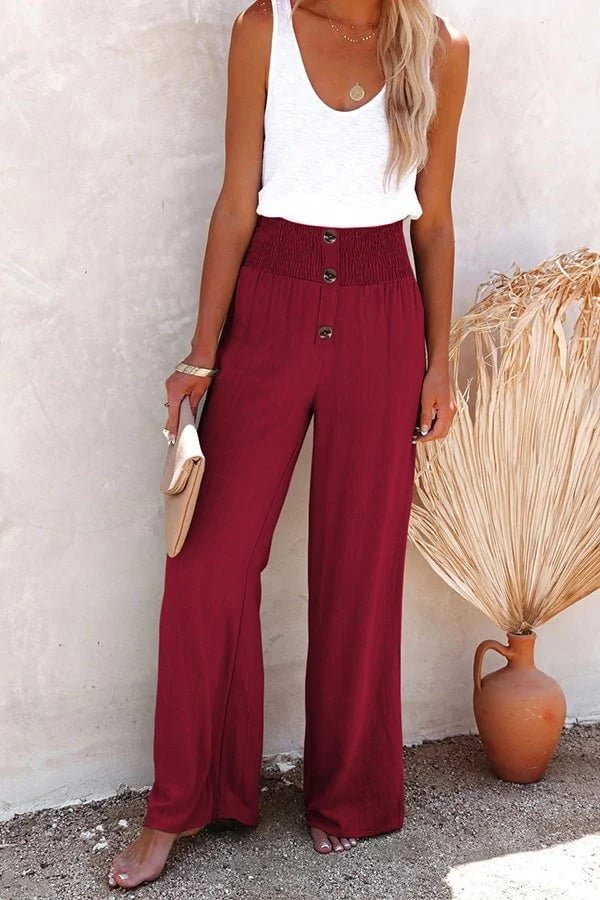 Plus Size Højtaljede Bukser Sommer Brede Ben - Wine Red