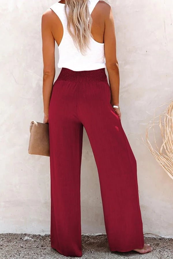 Plus Size Højtaljede Bukser Sommer Brede Ben - Wine Red