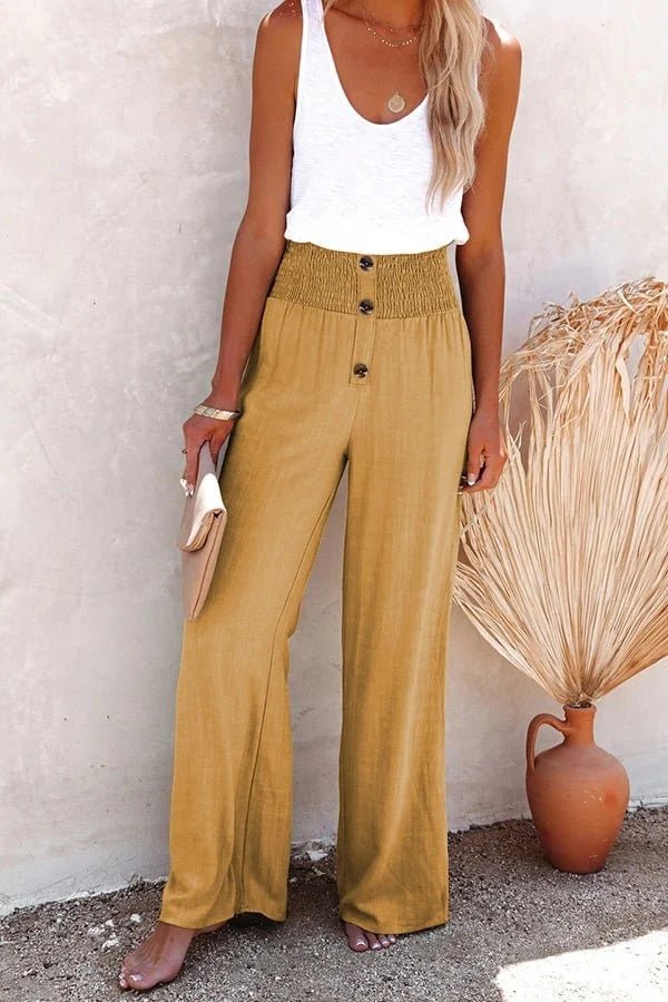 Plus Size Højtaljede Bukser Sommer Brede Ben - Khaki