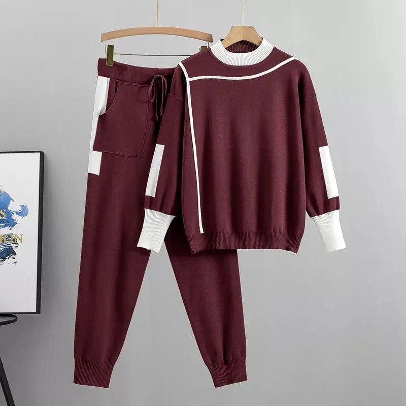Plus Size Joggingdragt Dame Bordeaux Hvid Komfort Set - Burgundy