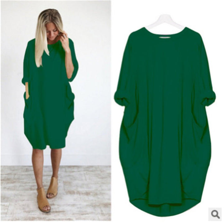 Plus Size Kjole med Lommer Løs Pasform Elegant Stil - Green