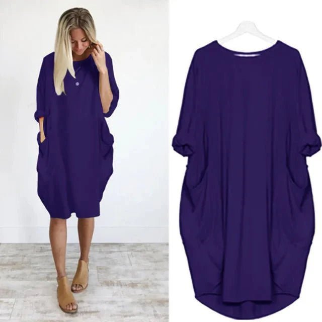 Plus Size Kjole med Lommer Løs Pasform Elegant Stil - Blue