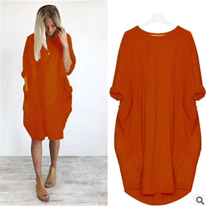 Plus Size Kjole med Lommer Løs Pasform Elegant Stil - Orange