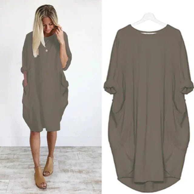 Plus Size Kjole med Lommer Løs Pasform Elegant Stil - Dark Gray
