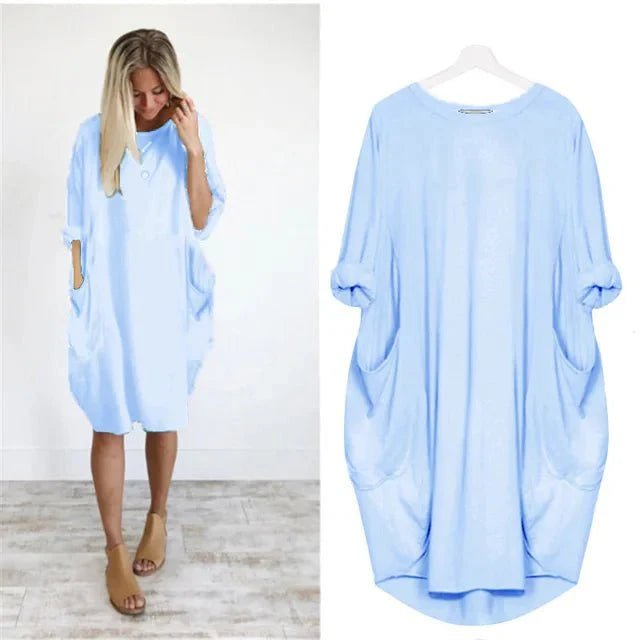 Plus Size Kjole med Lommer Løs Pasform Elegant Stil - Light Blue