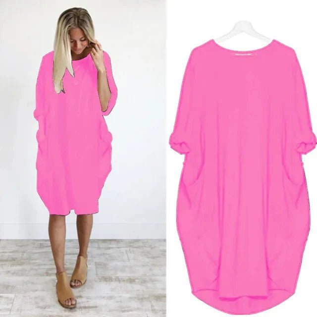Plus Size Kjole med Lommer Løs Pasform Elegant Stil - Pink